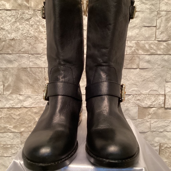 Vince Camuto Winchell Black Leather Moto Boots - Picture 2 of 14